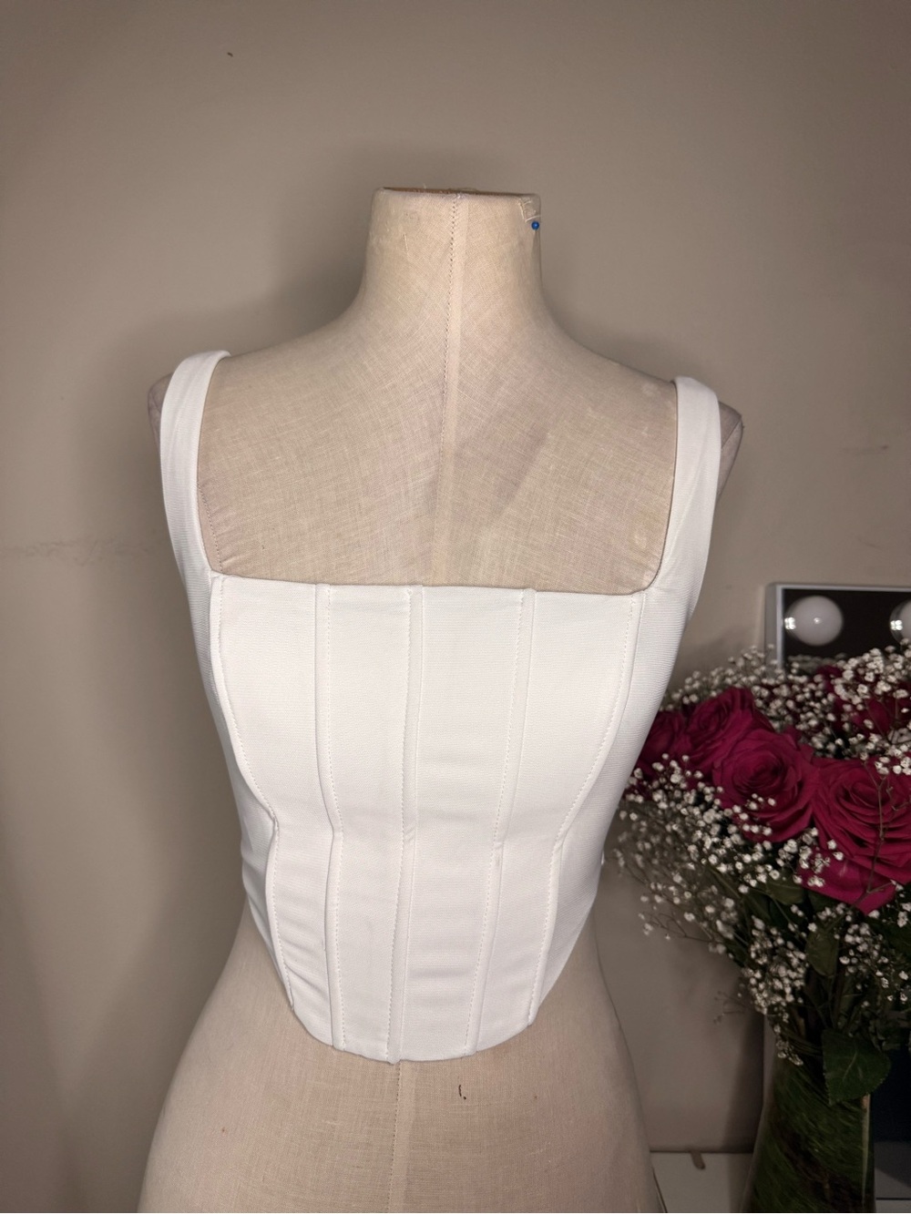 Edikted White Corset Bustier Top XS Structured Square Neck Y2K